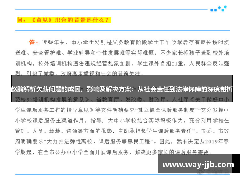 赵鹏解析欠薪问题的成因、影响及解决方案：从社会责任到法律保障的深度剖析